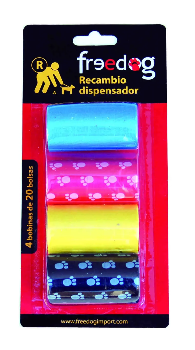 FREEDOG RECAMBIO DISPENSADOR COLORES 4 BOBINAS DE 20 BLS.