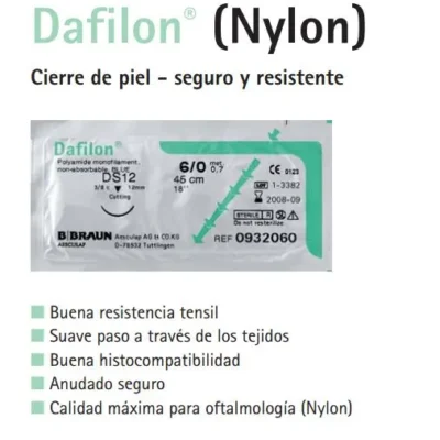 SUTURA DAFILON BLUE 5/0 USP DS16 75CM 12U BRAUN