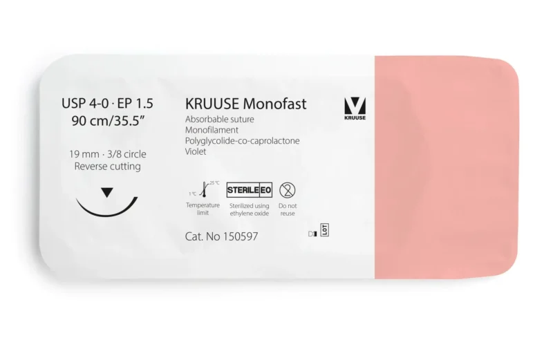 SUTURA MONOFAST 4/0 90CM AGUJA 19MM 3/8 TRIGNULAR 12U KRUUSE