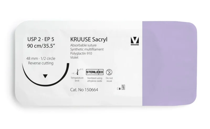 SUTURA SACRYL 2 90CM AGUJA  48MM 1/2 TRIANGULAR 12U KRUUSE