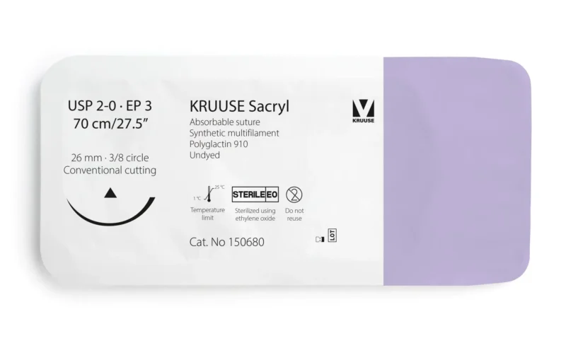 SUTURA SACRYL UNDYED 2/0 70CM AGUJA 26MM 3/8  12U KRUUSE