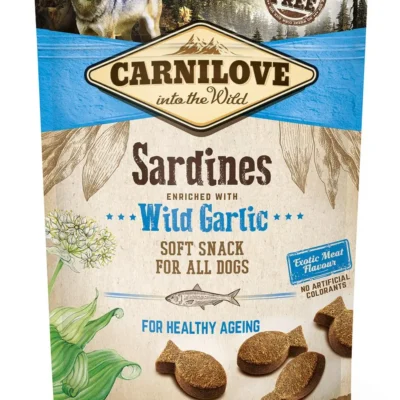 CARNILOVE CANINE SNACK SEMI HUMEDO SARDINAS AJO CAJA 10X200G